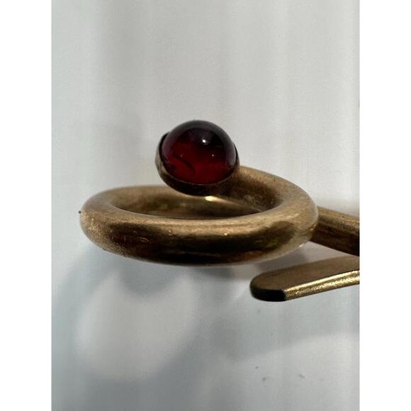 Vintage 80s Krementz Tie Bar Clip USA Gold Plated Red Stone‎ Designer Signed - Picture 2 of 5